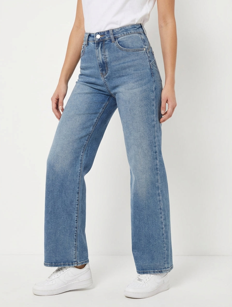 Jean, ausgewaschen, lockere Passform - Blau