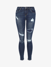 Jean skinny déchiré à taille basse - Bleu - 4