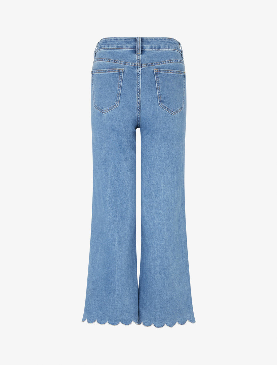 Jean wide leg à bords en vagues - Bleu - 2