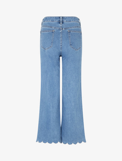 Jean wide leg à bords en vagues - Bleu - 2