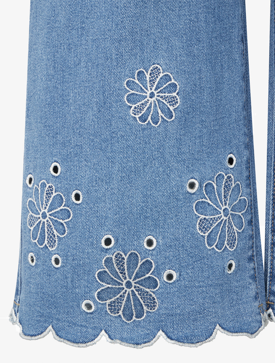 Jean wide leg à bords en vagues - Bleu - 3