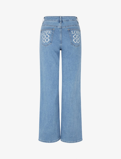 Jean push up à poches floqués coupe droite - Bleu - 2