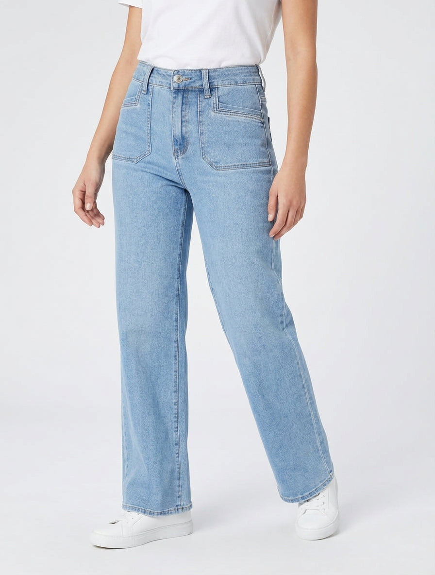 Jean mit weitem Bein, 4 Taschen, gerader Schnitt - Blau
