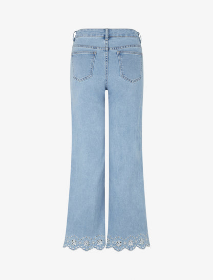 Jean wide leg à motif fleurs ajourés - Bleu - 2