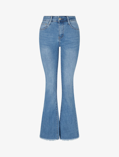 Jean à bords frangés coupe flare - Bleu - 1