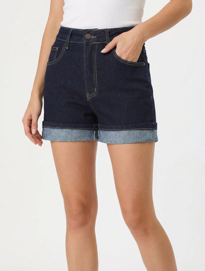 Umgeschlagene Jeansshorts - Rohblau