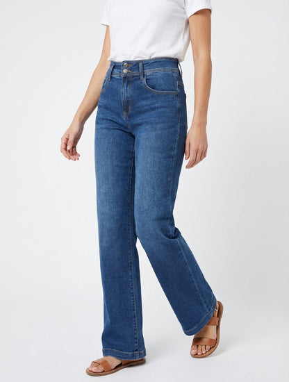 Weite Jeans mit 2-Knopf-Verschluss - Blau