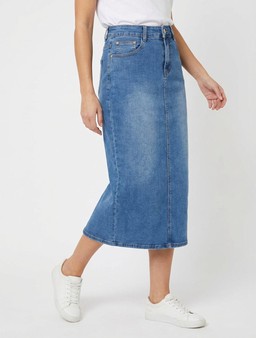 Jeansrock mit Schlitz hinten - Blau