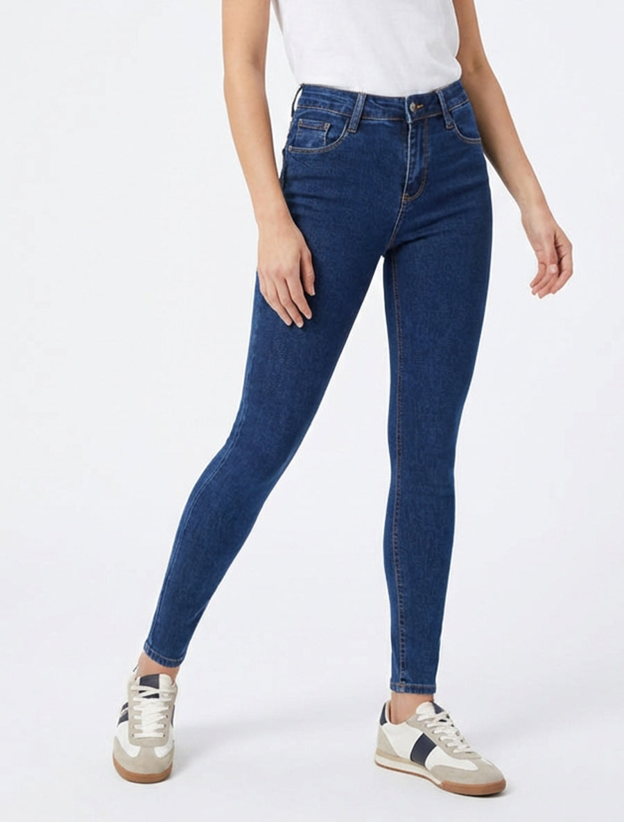 High-Waist Skinny Push-Up Jeans - Rohblau