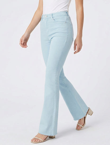 High-Waist-Jeans mit ausgefransten Kanten - Himmelblau