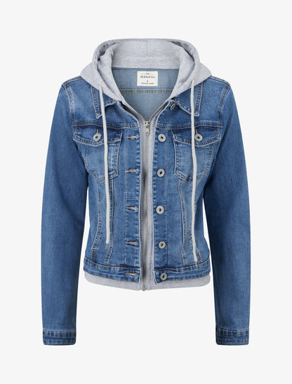 Veste en jean à capuche - Bleu - 1