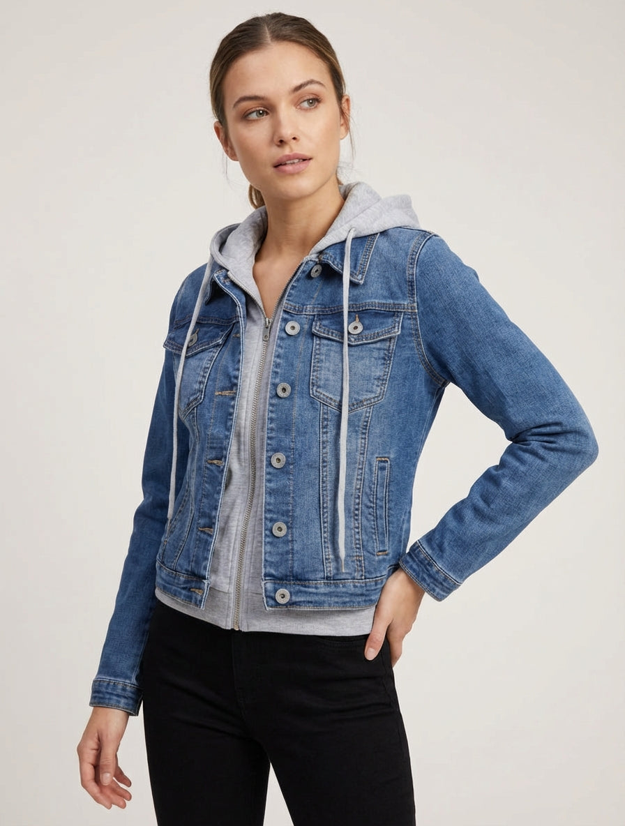 Jeansjacke mit Kapuze - Blau
