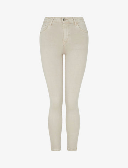 Jean skinny uni à taille standard - Beige - 1