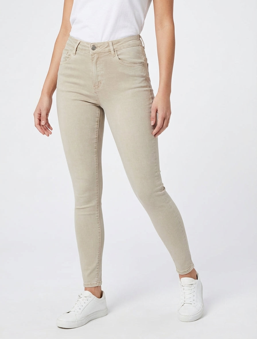 Unifarbene Skinny-Jeans mit normaler Taille - Beige