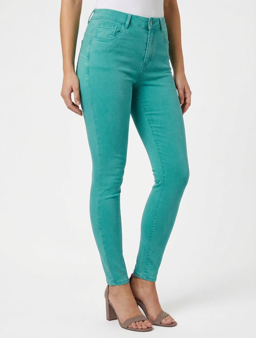 Unifarbene Skinny-Jeans mit normaler Taille - Türkis