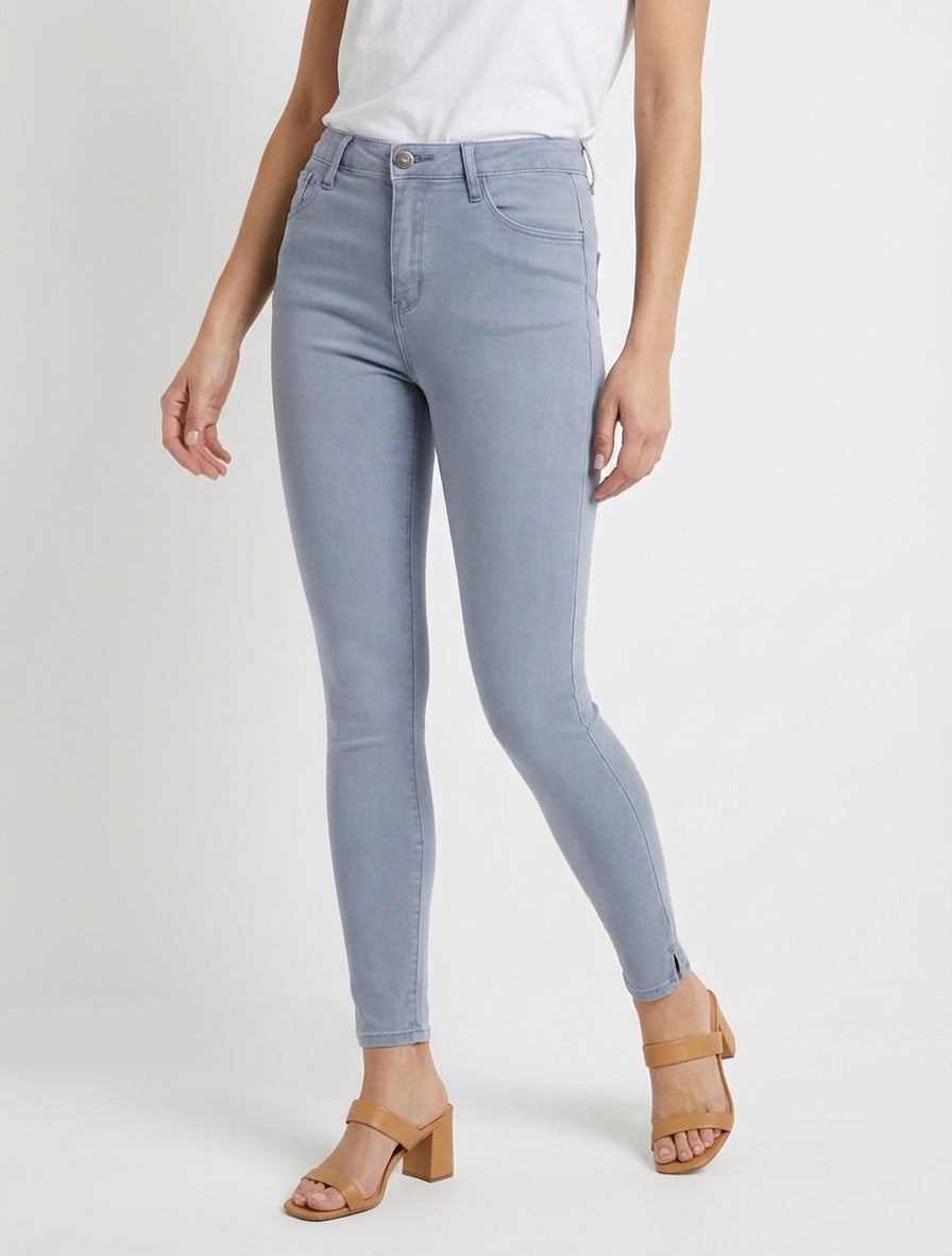 Unifarbene Skinny-Jeans mit normaler Taille - Blaugrau