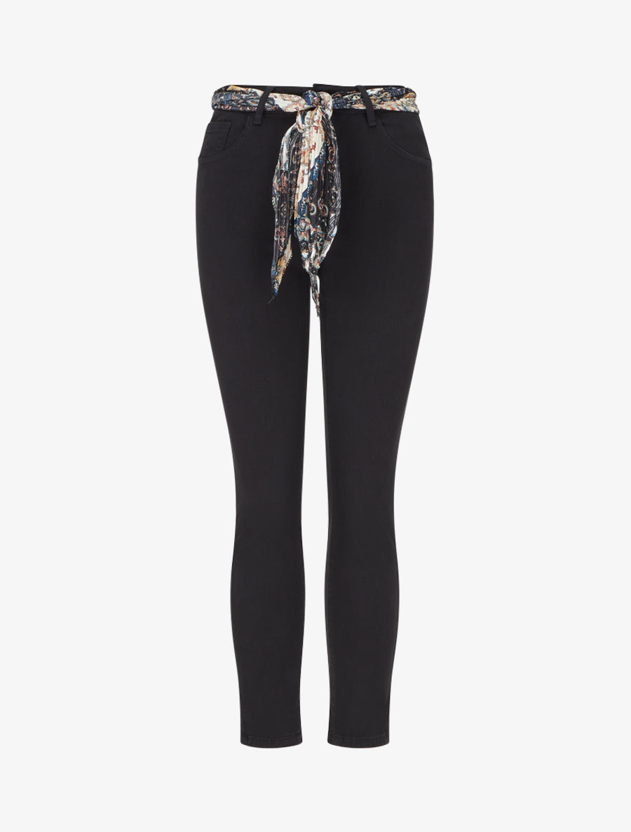 Jean skinny à ceinture imprimée - Noir - 1