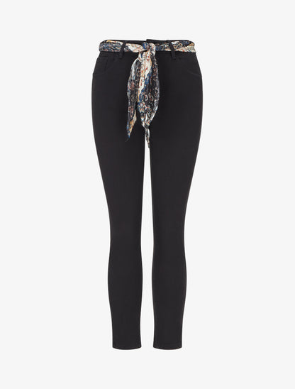 Jean skinny à ceinture imprimée - Noir - 1