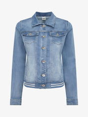 Veste en jean à bords élastiqués - Bleu - 1