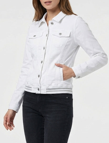 Jeansjacke mit elastischen Bündchen - Weiß