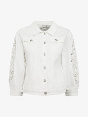 Veste en jean à manches brodées - Blanc - 1