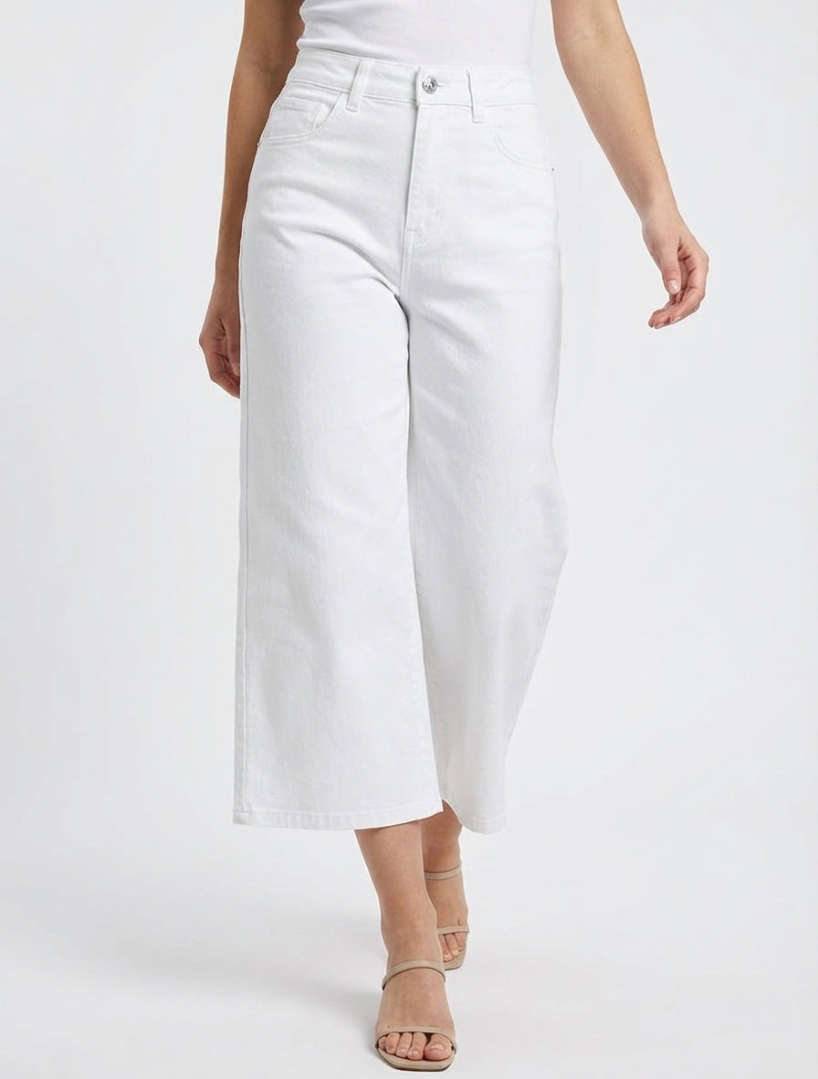 Einfarbige Jeans-Caprihose - Weiß