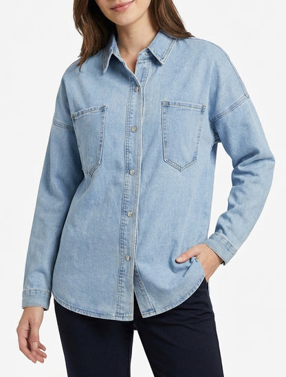 Gerade geschnittenes Jeanshemd - Hellblau