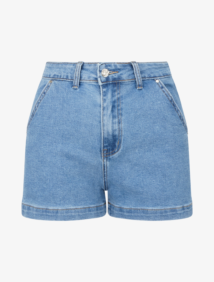 Short en jean taille standard coupe ajustée - Bleu - 1