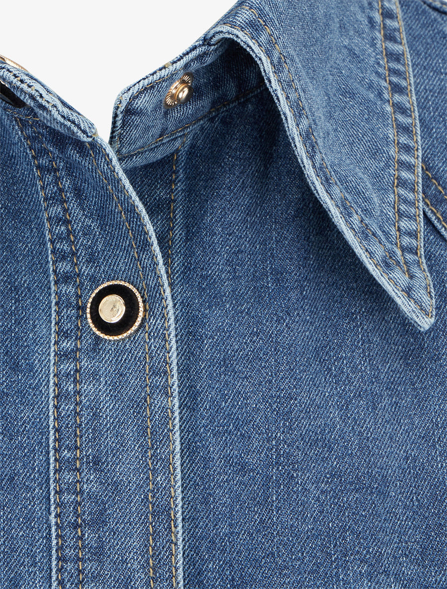 Chemise en jean droite à poches à rabat - Bleu - 3