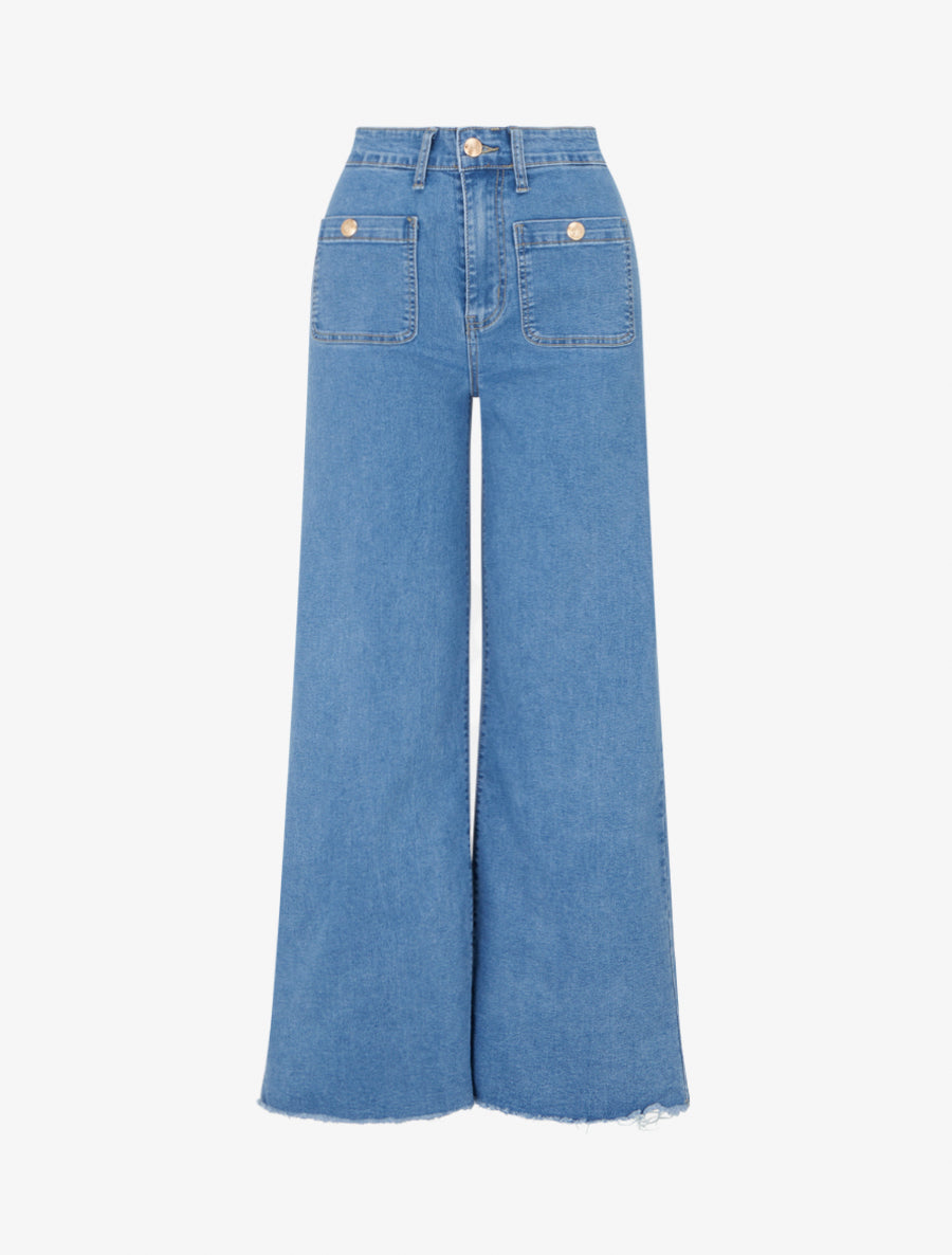 Jean à poches plaquées et bords francs - Bleu - 1