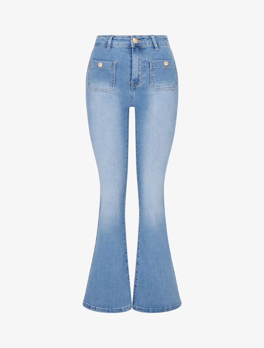 Jean taille haute à 4 poches coupe flare - Bleu - 1