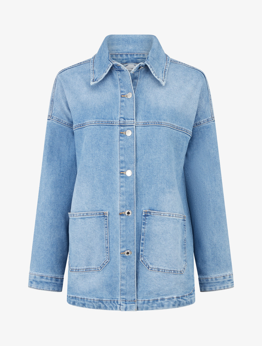 Veste en jean à poches plaquées - Bleu clair - 1