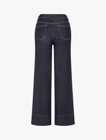 Jean wide leg à surpiqûres coupe droite - Bleu brut - 2