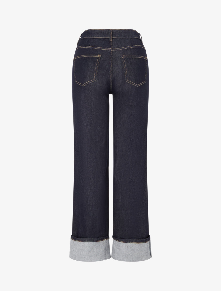 Jean wide leg à revers coupe droite - Bleu brut - 2