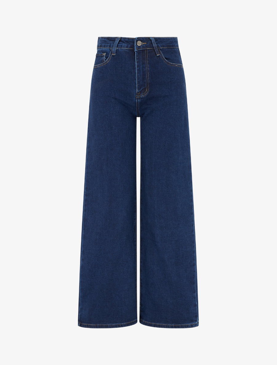 Jean wide leg à taille haute coupe droite - Bleu brut - 1