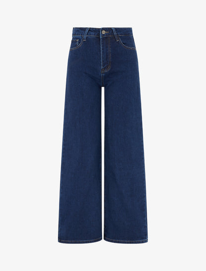Jean wide leg à taille haute coupe droite - Bleu brut - 1