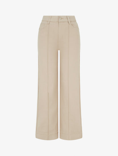 Jean wide leg taille haute à couture apparente - Beige - 1