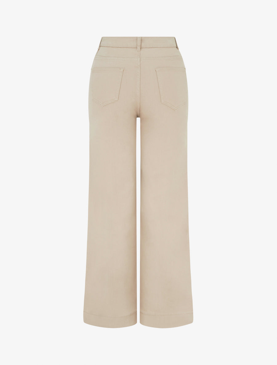 Jean wide leg taille haute à couture apparente - Beige - 2