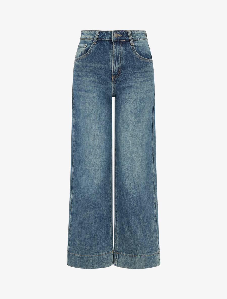 Jean wide leg à taille haute - Bleu moyen - 1