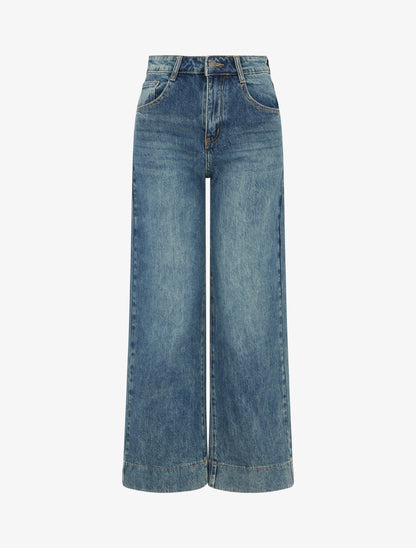 Jean wide leg à taille haute - Bleu moyen - 1