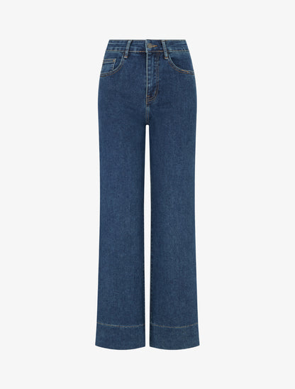 Jean coupe wide leg à taille haute - Bleu denim - 1