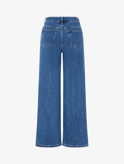 Jean wide leg à poches boutonnées - Bleu denim - 2