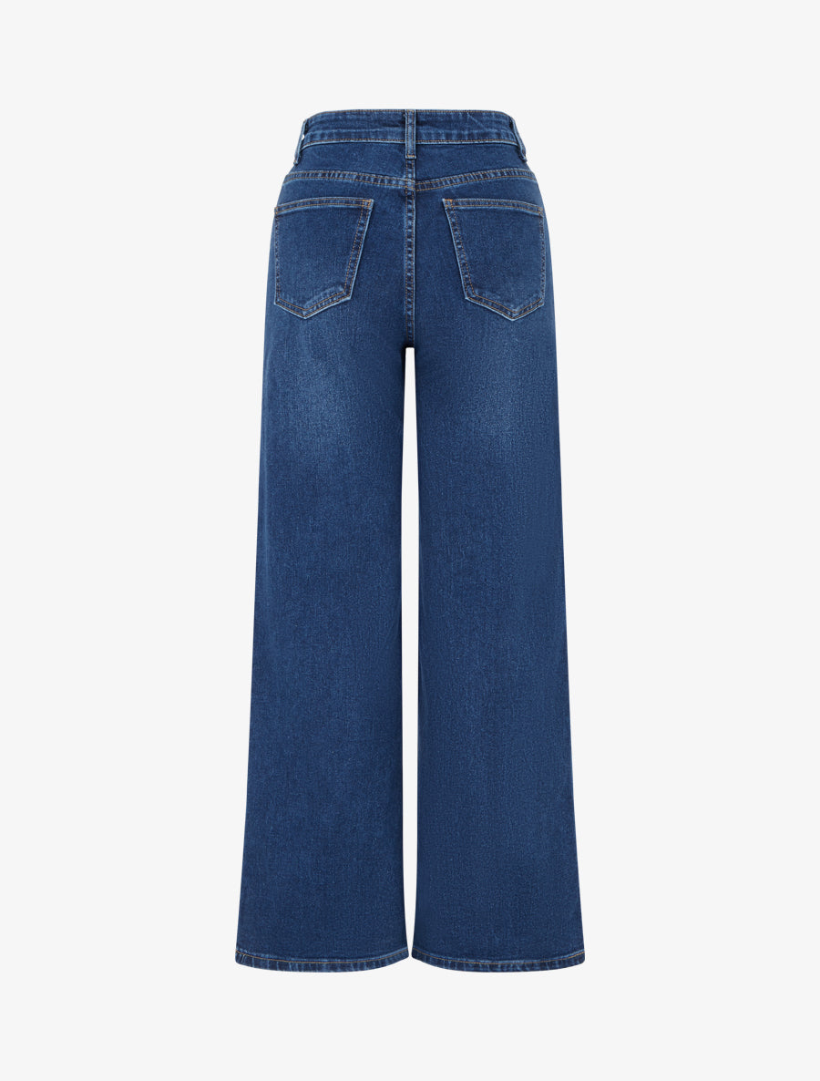 Jean wide leg à poches boutonnées - Bleu denim - 2