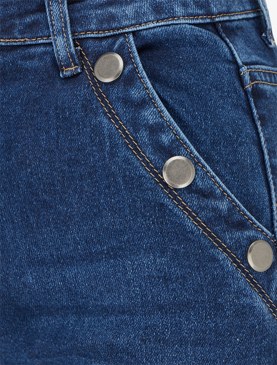 Jean wide leg à poches boutonnées - Bleu denim - 3