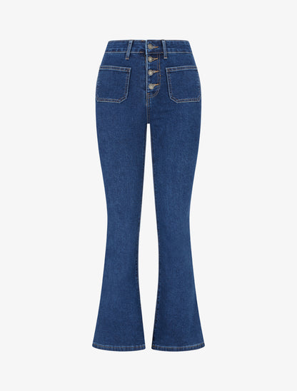 Jean flare à fermeture boutonnée - Bleu denim - 1