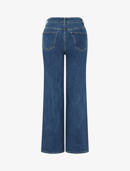 Jean wide leg à strass et broderies florales - Bleu denim - 2