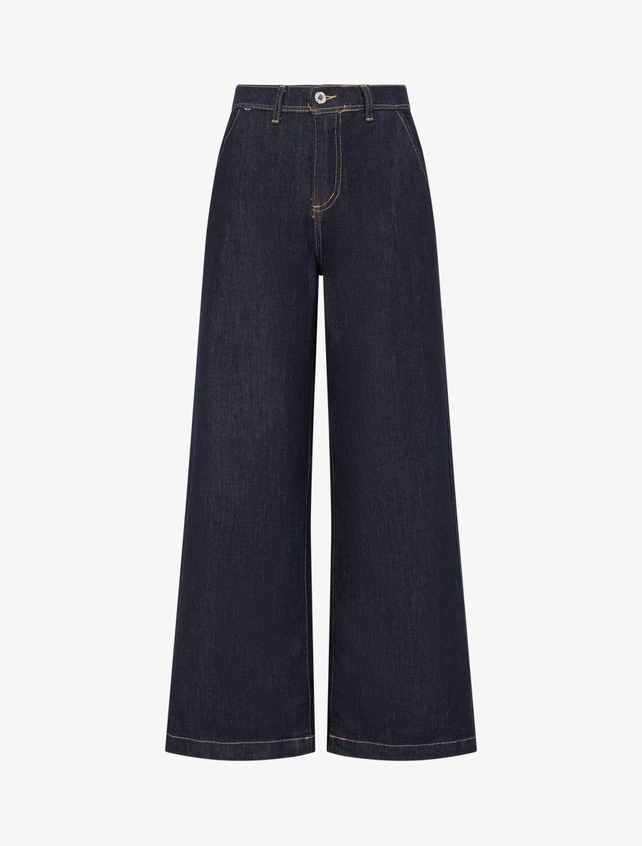 Jean wide leg grande taille à taille élastiquée - Bleu brut - 1