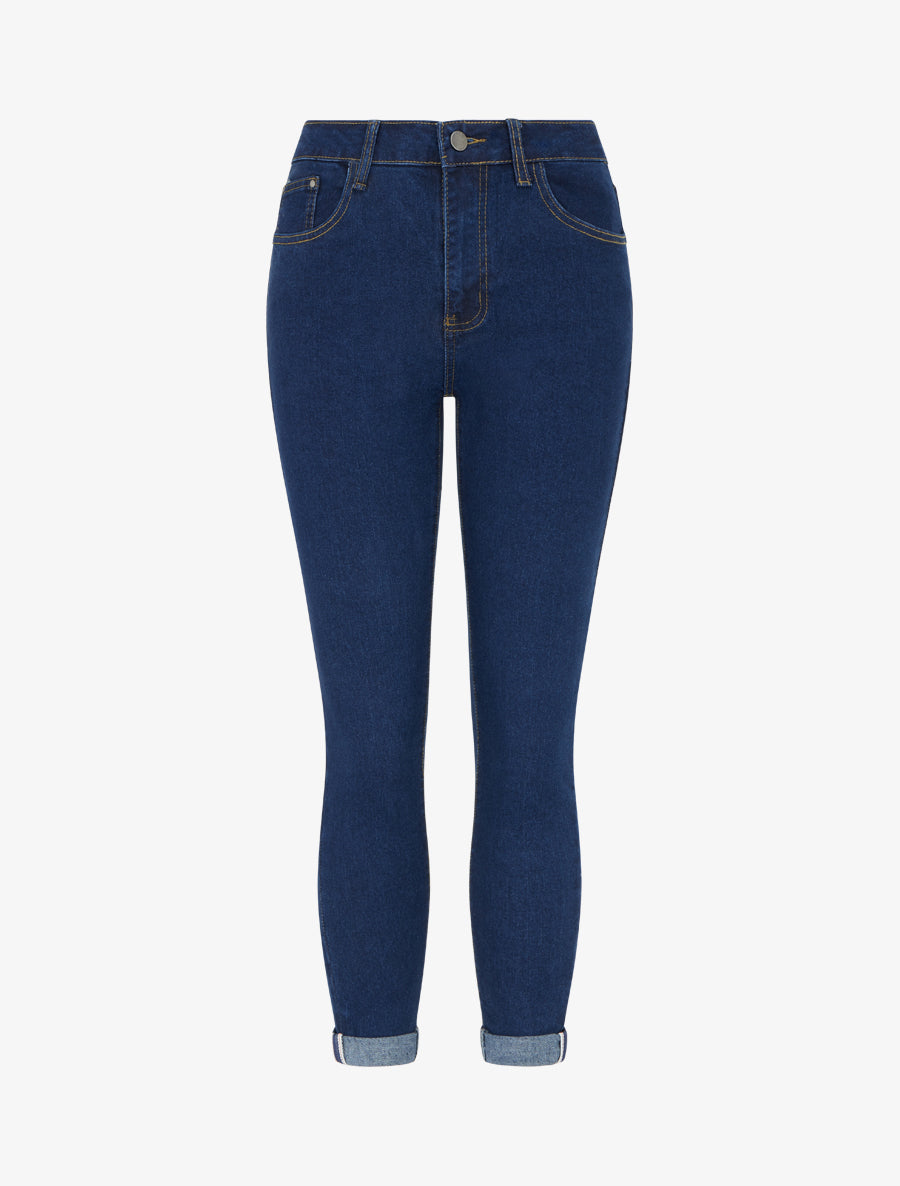 Jean skinny taille haute à ourlet - Bleu - 1
