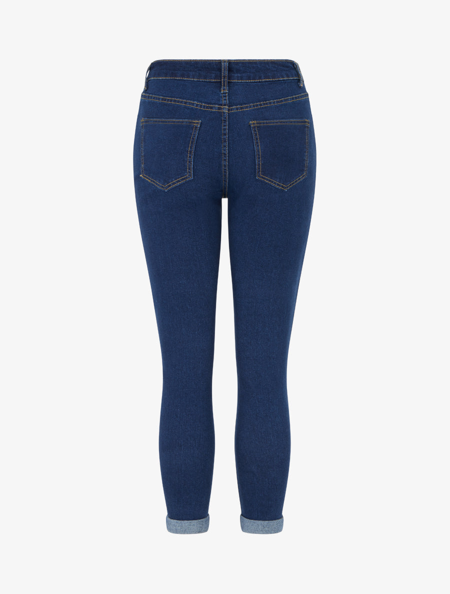 Jean skinny taille haute à ourlet - Bleu - 2