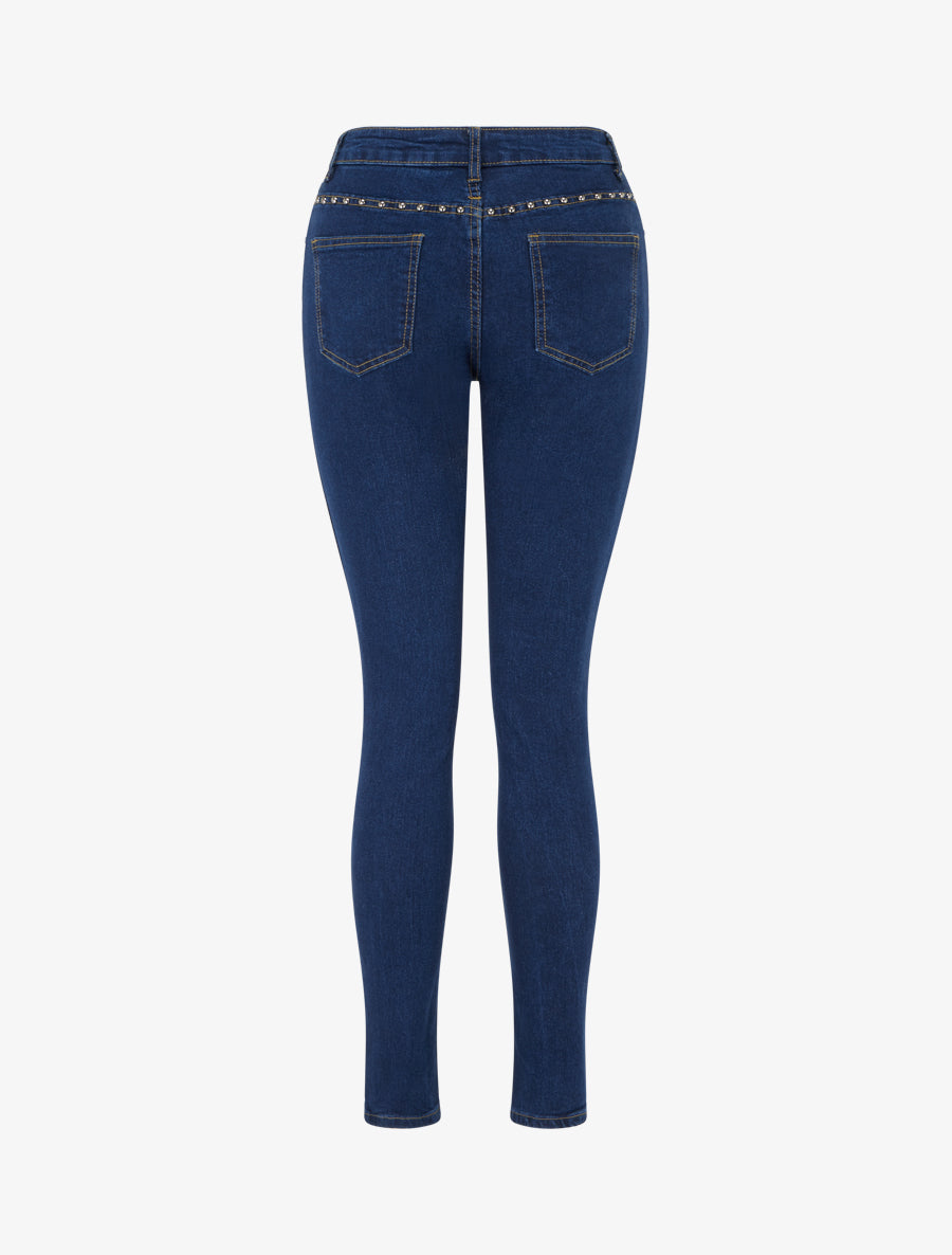 Jean taille haute clouté coupe skinny - Bleu denim - 2